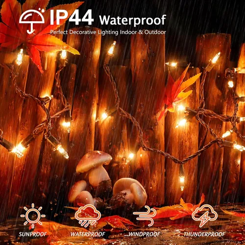 Vista 4 de YOUNGAR 4 metros 50 luces de Navidad transparentes para exteriores, luces de árbol de Navidad aprobadas con cable marrón, mini luz incandescente