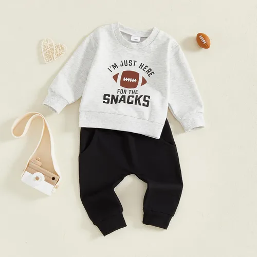 Vista 22 de Conjunto de 2 piezas de ropa para bebé y niño, sudadera con cuello redondo con letras y pantalones casuales de otoño e invierno B Negro-marrón