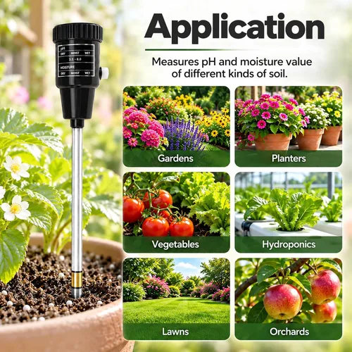 Vista 10 de Medidor de pH de suelo, medidor de sensor de humedad del suelo, probador de pH del suelo, kits de herramientas de jardinería para plantas, árboles