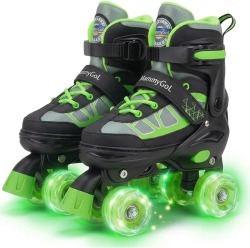 Vista 11 de MammyGol Roller Skates for Kids Boys Girls, Adjustable Quad Skates with Light Up Wheels for Toddler Little Kids Ages 6-12, Beginners Outdoor Sports