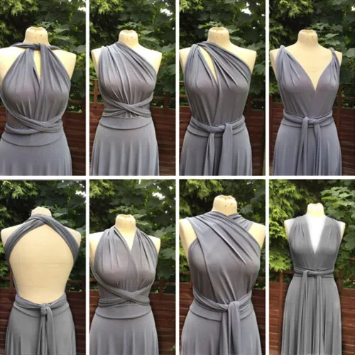 Vista 4 de Vestido largo transformador para mujer, vestido de graduación, convertible, con tirantes delgados, para boda, cóctel, vestido largo