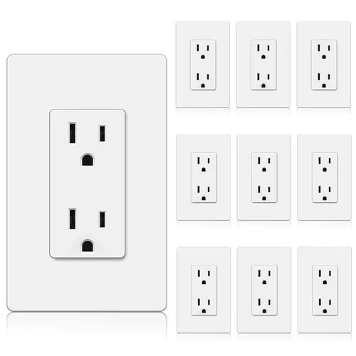 Vista 13 de BESTTEN Paquete de 20 tomas de corriente decoradora de pared de 15 amperios, no resistente a manipulaciones, placa de pared incluida