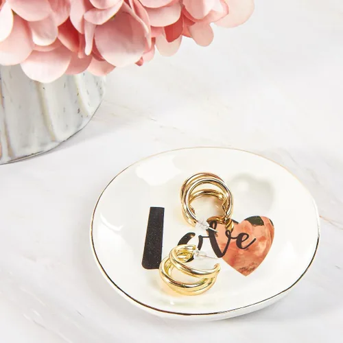 Vista 4 de Bandeja de cerámica para joyas, bonita bandeja de joyería para decoración del baño del hogar, regalos para mujeres, amigas, hermanas, redondas.