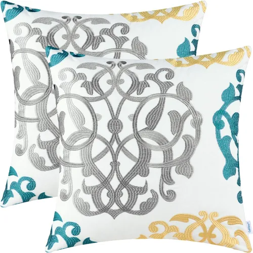Vista 9 de CaliTime - Paquete de 2 fundas de cojinete de algodón para el sofá, sofá cama, color gris bordado con un lindo pájaro., Algodón, Dorado, 18 x 18