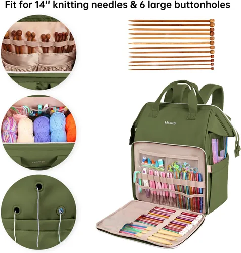 Vista 3 de Leudes Mochila Bolsa para Tejer, Organizador de Almacenamiento de Hilo, Bolsa de Ganchillo Grande Tote, Regalo de Navidad, Estuche Portador de Hilo
