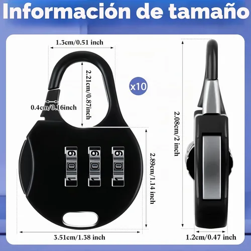 Vista 2 de Moxweyeni Paquete de 10 candados combinados para equipaje, estilo lindo Negro