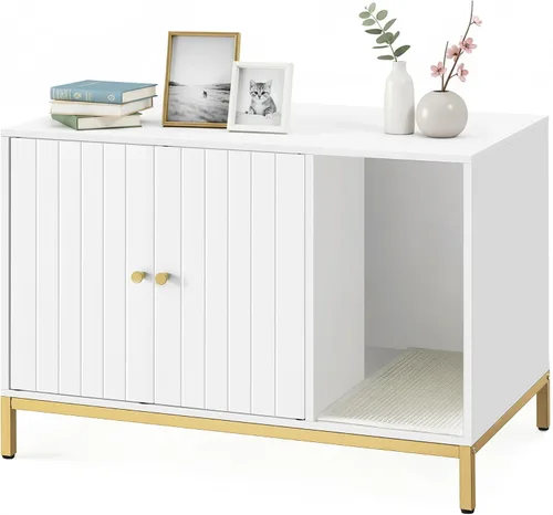 Vista 13 de Feandrea UPCL007B01 - Armario con caja de arena oculta para gatos, mueble moderno de caja de arena con tapete para rascar, patas altas, casa