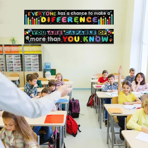 Vista 4 de Paquete de 2 carteles motivacionales para el aula, 9.5 x 61 pulgadas, cartel de mentalidad de crecimiento positivo e inspirador para preescolar