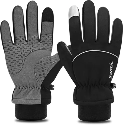 Vista 2 de Santic Guantes térmicos de ciclismo de invierno para hombres y mujeres, guantes acolchados para pantalla táctil, para entrenamiento, correr