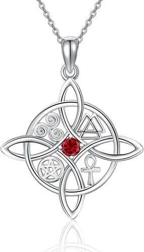 Vista 23 de YAFEINI Collar con dije de nudo de bruja de plata de ley, amuleto de bruja de cruz celta, regalo para mujer