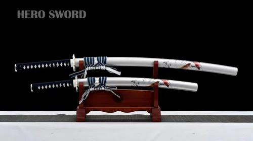 Vista 2 de Clay Tempered Katana T10 Clay Juego de 2 piezas-koi Theme Japanese Samurai Swords Set Real Hamon Razor Sharp Full Tang Arma listo para combate