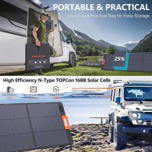 Vista 2 de Panel solar portátil tipo N 16BB 200W para estación de energía ETFE Panel solar plegable de alta eficiencia del 25% IP68 Kit de paneles solares 200