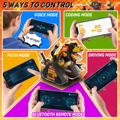 Vista 4 de Gohero Kit de construcción de robot, juguetes STEM 5 en 1 para niños de 8 a 10 años con control remoto y aplicación