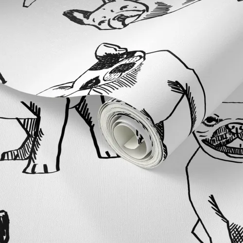 Vista 2 de Despegar y pegar papel tapiz muestra – Bulldog francés negro blanco perros Frenchie monocromo lindo cachorro papel pintado personalizado extraíble