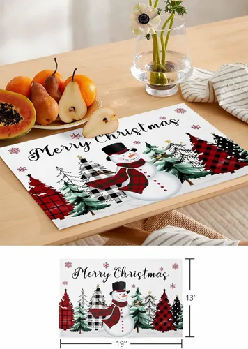 Vista 6 de Christmas Snowman Table Mats Set of 2 With Table Runner 70 Inches Long,Cotton Linen Tablerunner Burlap Kitchen Dining Placemats for