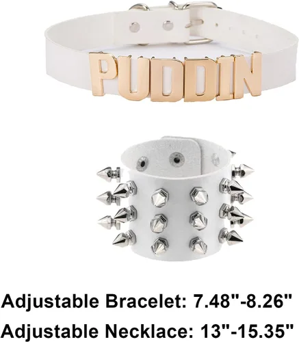Vista 5 de YANCHUN Puddin Necklace Bracelet Set Puddin Choker Jewelry Halloween Choker Bracelet Set Halloween Collar Punk Leather Jewelry for Women Party