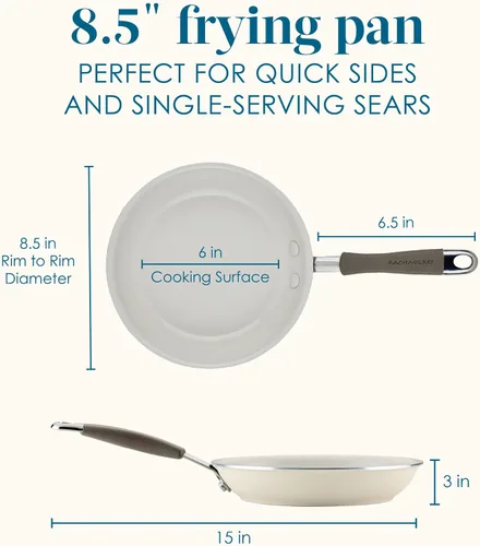 Vista 2 de Rachael Ray Cucina Sartén antiadherente de cerámica/sartén, sartén abierta antiadherente de 8.5 pulgadas, apta para lavavajillas - Almendra