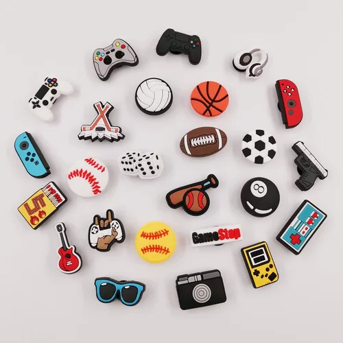 Vista 2 de 25 o 30 piezas de dijes para zapatos deportivos para niños y hombres, para videojuegos, camping, pesca, zuecos, decoración de zapatos, accesorios