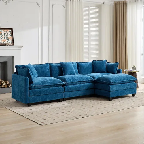 Vista 209 de Sofá seccional modular verde de 111.5", sofás seccionales grandes de 3 plazas para sala de estar, sofá nube oversized de tela chenille con otomana