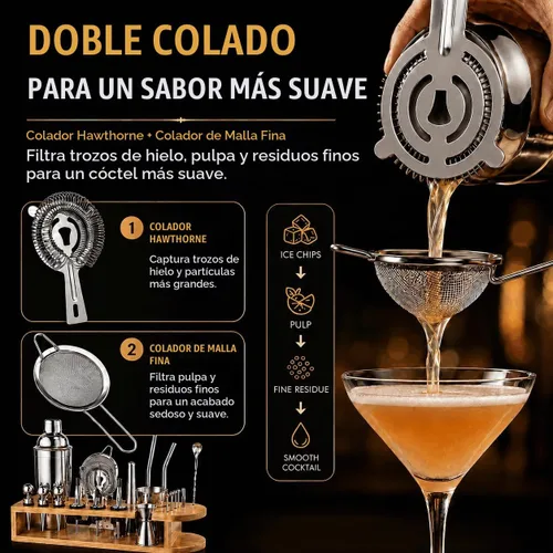 Vista 4 de Semderm Juego de Coctelera Mixología Kit de Barman con Soporte de Bambú Kit de Cóctel de 26 Piezas con Todas las Herramientas Esenciales de Bar