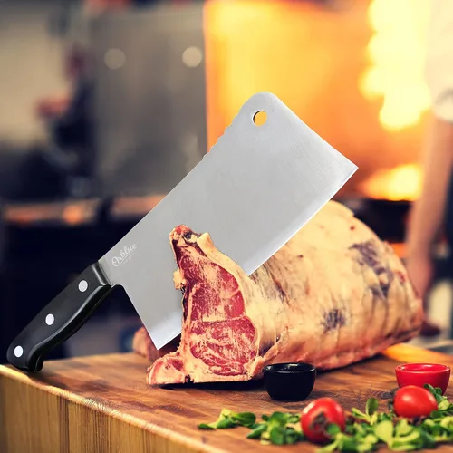 Vista 5 de Cuchillo de carnicero Orblue con tajadera de acero inoxidable, cuchilla de 7 pulgadas para cocinas de restaurante o casa