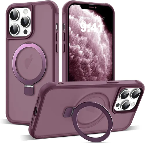 Vista 132 de SKYLMW - Funda compatible con iPhone 11 de 6.1 pulgadas, con soporte magnético invisible tipo anillo, funda translúcida de grado militar, compatible