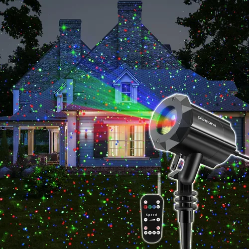 Vista 2 de Poeland Luces láser de Navidad para jardín al aire libre, iluminación decorativa impermeable con cerradura de seguridad, 3 colores rojo, verde, azul