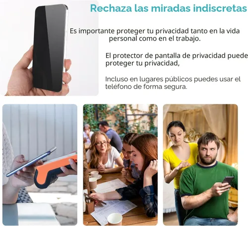 Vista 8 de PEHAEL - Paquete de 2 + 2 protectores de pantalla de privacidad para iPhone, protector de lente de cámara, cobertura completa, vidrio templado