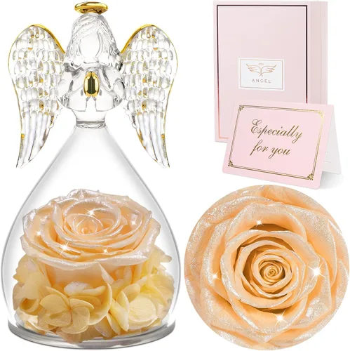 Vista 24 de Sunia Regalos para mamá, regalos de cumpleaños para mujeres, rosas reales preservadas en figura de ángel de cristal, flores eternas para la entrega