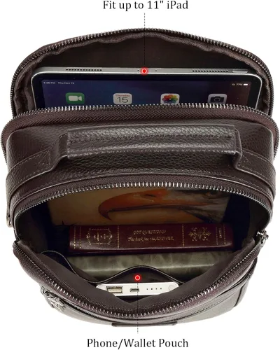 Vista 4 de Polare - Bolso de mensajero de cuero italiano de grano completo, estilo vintage, bolso cruzado al hombro, estilo casual, bolso de negocios