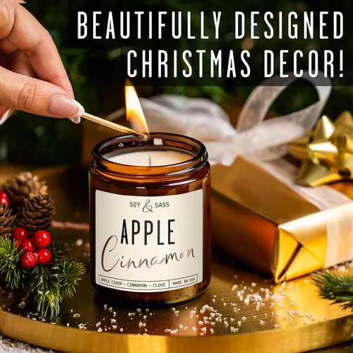 Vista 4 de Velas de Manzana y Canela, Vela de Manzana y Canela - 'Apple Cinnamon' Infundida con Aceites Esenciales I Velas de Soja Aromáticas Fuertes