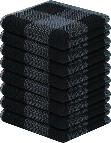 Vista 26 de Homaxy Paquete de 6 paños de cocina 100% algodón, 12 x 12 pulgadas, negro y rojo Negro & rojo