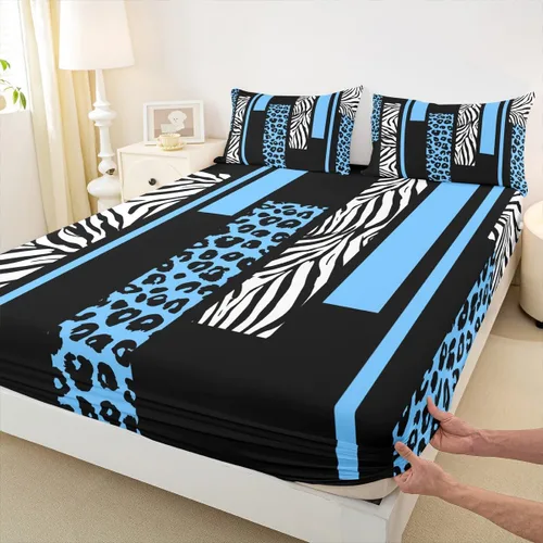 Vista 35 de Sábana bajera ajustable con estampado de leopardo, tamaño individual, juego de ropa de cama rústica con rayas de piel de cebra, decoración