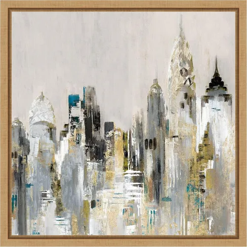 Vista 12 de Amanti Art Lienzo enmarcado para pared, paisaje urbano dorado de 16 x 16 pulgadas, por Valerie Mravyan, lienzo enmarcado para pared, obras de arte