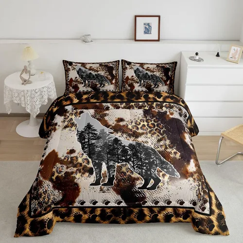 Vista 7 de Juego de ropa de cama de oso para niños y adolescentes, juego de edredón de animales salvajes para niños, adolescentes, naturaleza, vida silvestre