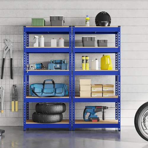 Vista 5 de Topeakmart Estantes utilitarios de 5 niveles, estantes de almacenamiento de metal, estanterías ajustables, montaje sin tornillos, estantes de Azul