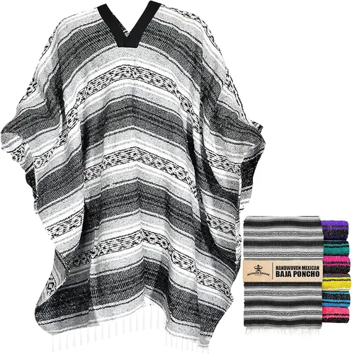 Vista 16 de Artisans Bazaar Poncho tradicional mexicano de Baja para hombres y mujeres, auténtico sarape de Gaban, manta de vaquero Pancho Jorongo Aguamarina