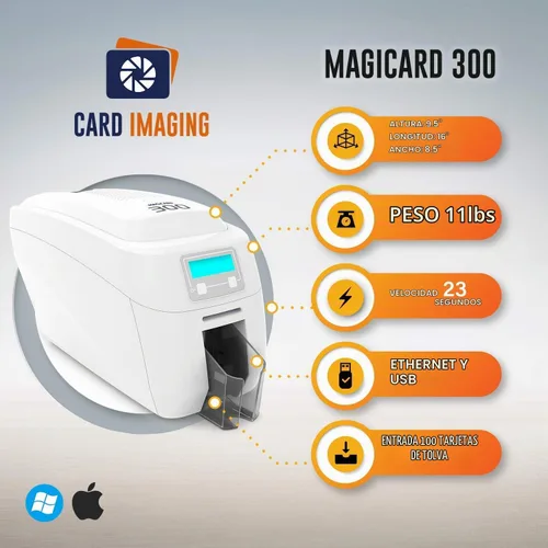 Vista 3 de Magicard 300 Impresora de tarjetas de identificación de doble cara y paquete de suministros completo para fabricar distintivos (3300-0021)