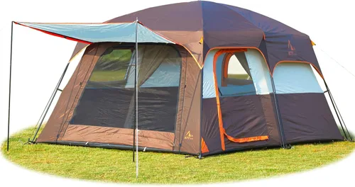 Vista 21 de KTT Extra Large Tent 10-12-14 Person(Style-B),Family Cabin Tents,2 Rooms,3 Doors and 3 Windows with Mesh,Straight Wall,Waterproof,Double Layer,Big