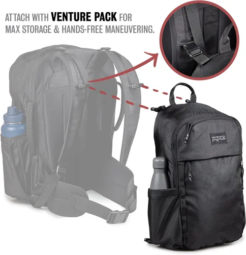 Vista 7 de JanSport Venture Pack - Paquete de viaje con compartimento principal grande con correas de compresión, bolsillos dobles para botella de agua