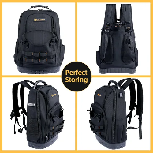 Vista 7 de Mochila de Herramientas Resistente, Mochila Bolsa de Herramientas para Hombres Impermeable Tela Oxford con Base de Plástico, 19 Pulgadas Gran