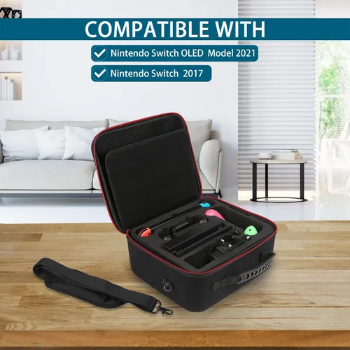 Vista 4 de Funda de transporte rígida mejorada para Nintendo SwitchSwitch OLED fundas de almacenamiento para consola controlador profesional con 21 tarjeteros