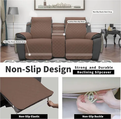 Vista 4 de Easy-Going - Funda reclinable con consola, funda de sofá reversible para sala de estar, funda de sofá dividida para cada asiento con correas