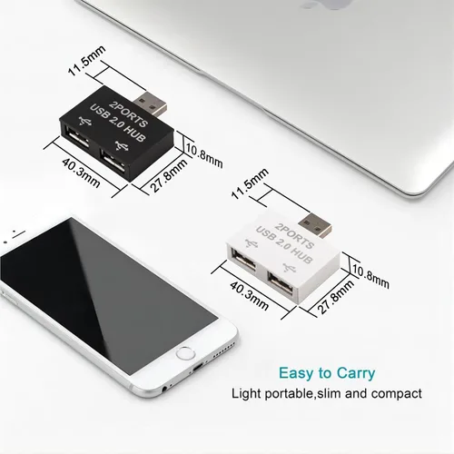 Vista 3 de Hub USB 2.0, adaptador divisor USB de 1 a 2 salidas, paquete de 2, expansor USB de 2 puertos, carga rápida y transferencia de datos de 480 Mbps