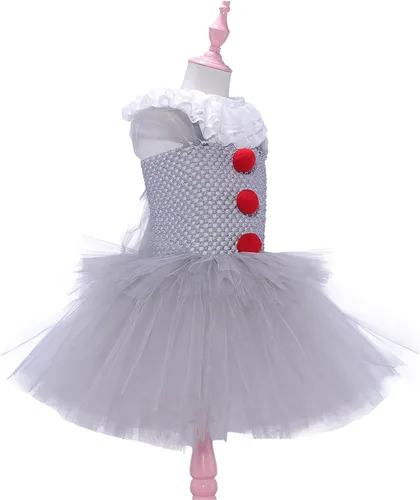Vista 3 de Disfraz de payaso tutú de Halloween para niñas, cosplay de payaso con globos rojos para niños pequeños
