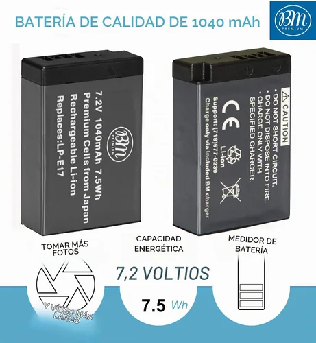 Vista 2 de BM 2 LP-E17 Baterías y cargador de batería de doble bahía para Canon PowerShot V1, Rebel EOS R8, EOS R10, EOS R50, R50 V, EOS R100, EOS RP, EOS M6
