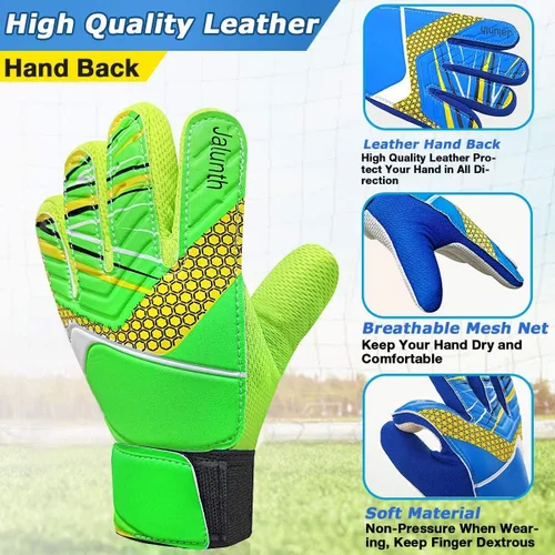 Vista 7 de Jalunth Guantes de Portero de Fútbol para Niños y Jóvenes, Guantes de Guardameta Jugador de Campo para Niños y Niñas, Palma de Látex Antideslizante