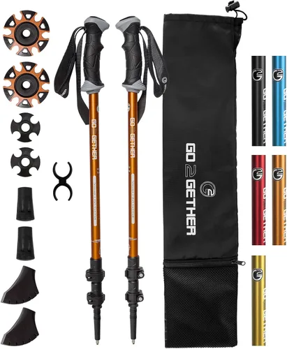 Vista 9 de G2 GO2GETHER Bastones de senderismo de aluminio, cierres ajustables rápidos, mango cómodo, correa acolchada, cestas de nieve, bastones adecuados