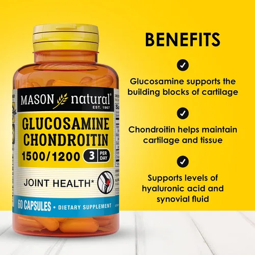 Vista 3 de MASON NATURAL Glucosamina condroitina 1500/1200 con vitamina C, apoya la salud de las articulaciones para una flexibilidad y movilidad normales*, 60