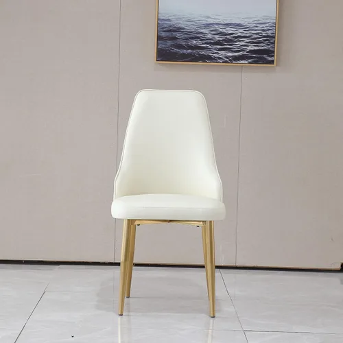 Vista 6 de Montary Juego de 2 sillas de comedor, modernas sillas de piel sintética color blanco crema con patas de metal dorado y respaldo ergonómico para sala